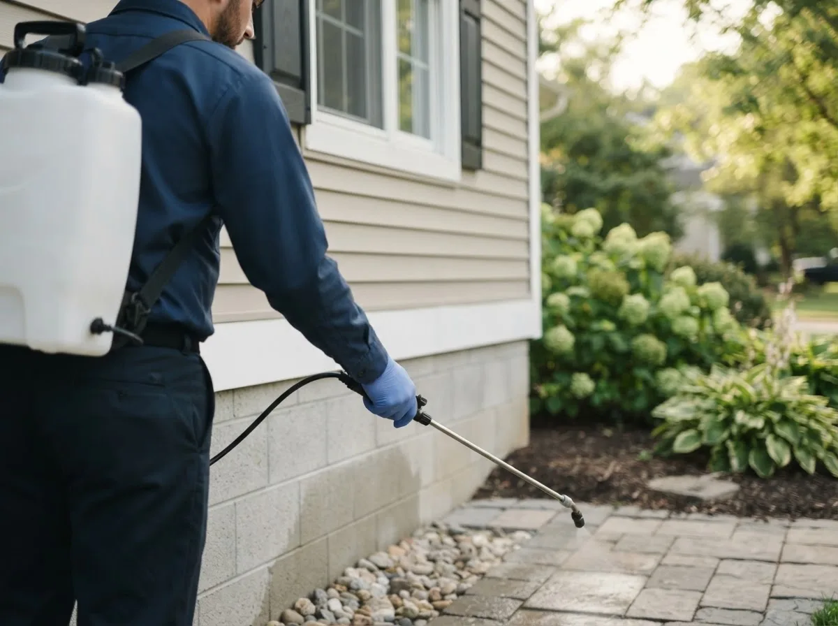Pest control technician inspecting a home in Clinton, IL